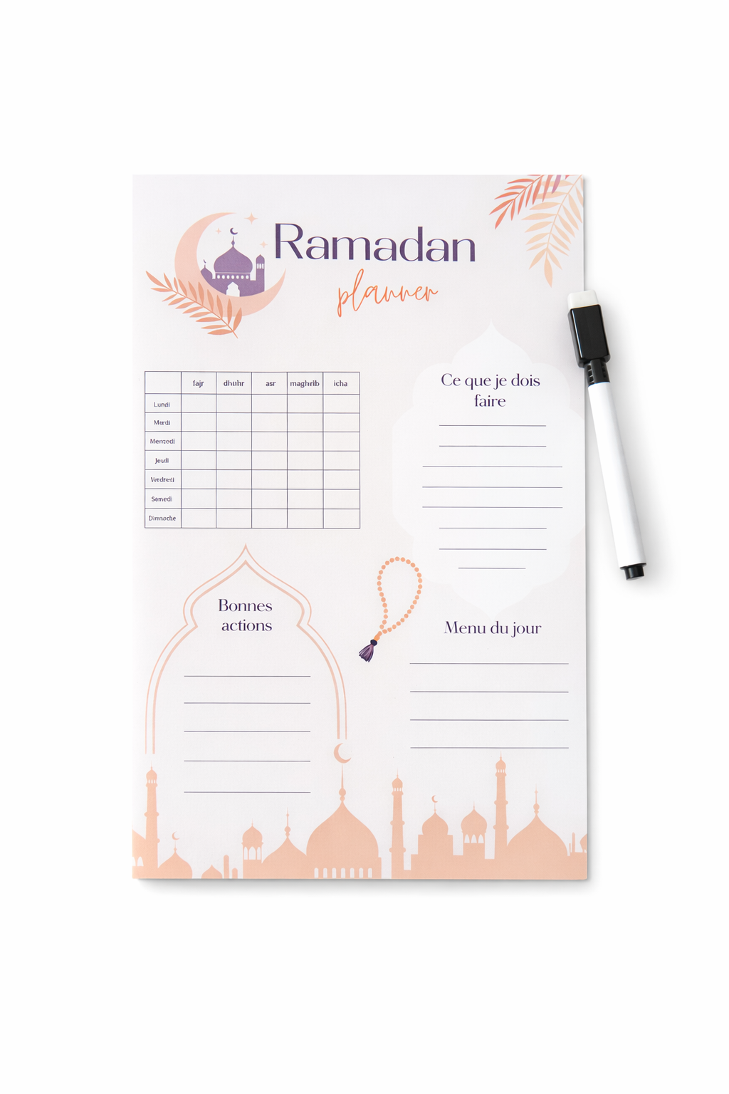 Ramadan Planner Aimanté Effaçable – Organisation Spirituelle & Quotidienne